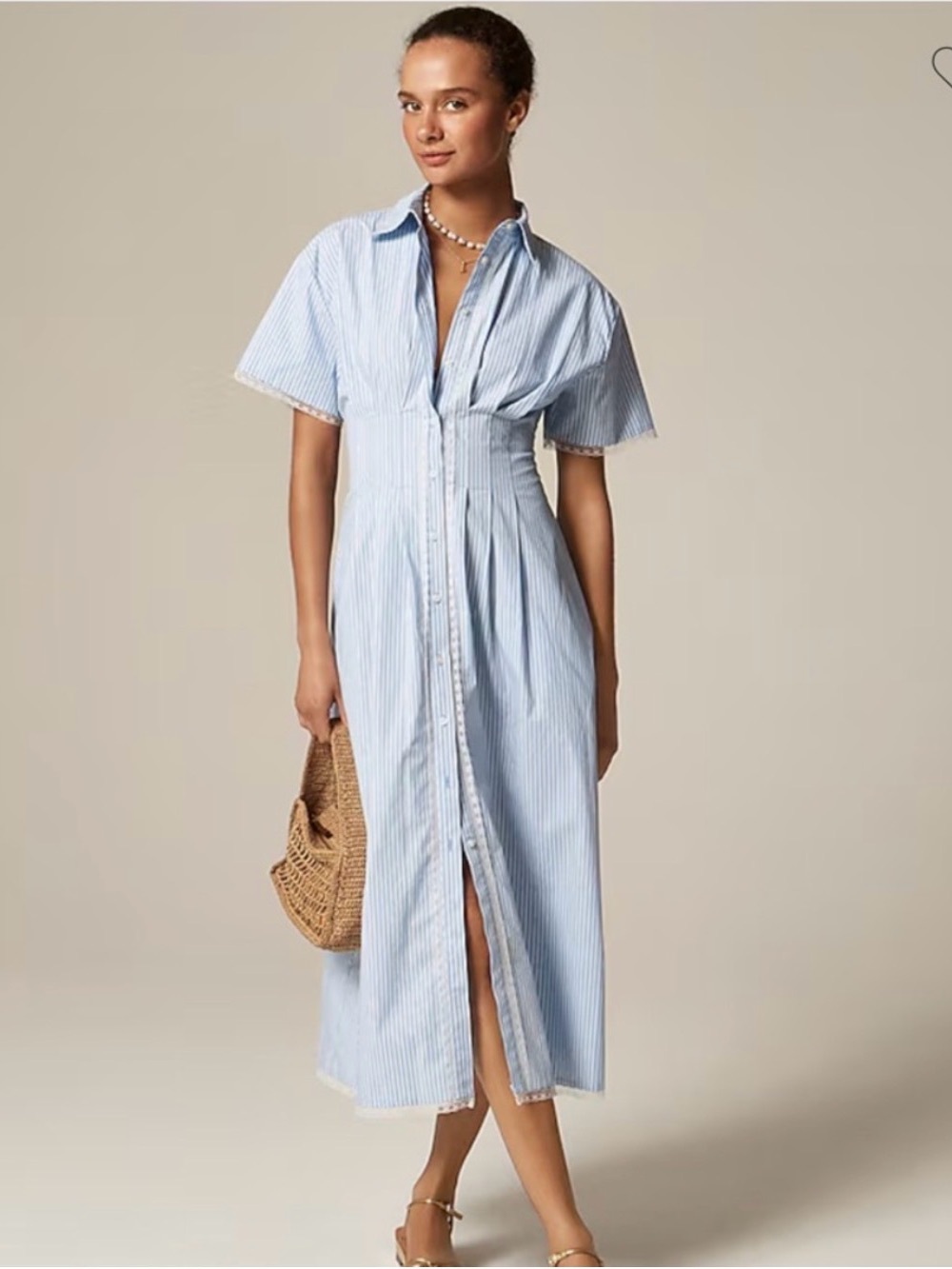 J. Crew Wren Lace Trim Striped Shirt Dress Sz 14